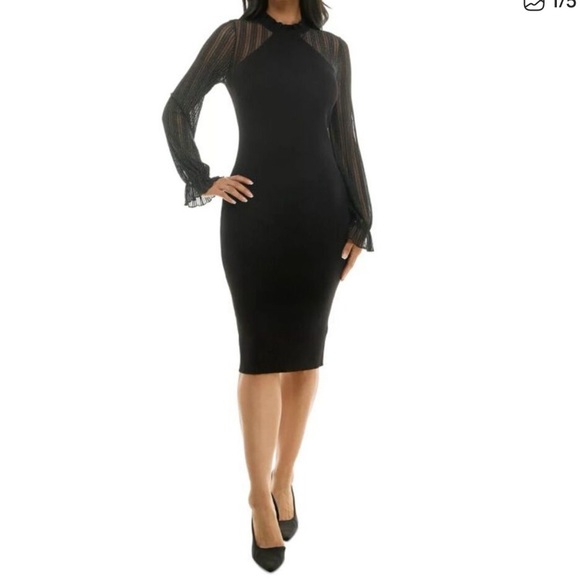 Dylan Ryan Elegant Black Sheer Sleeve Dress - Picture 1 of 5